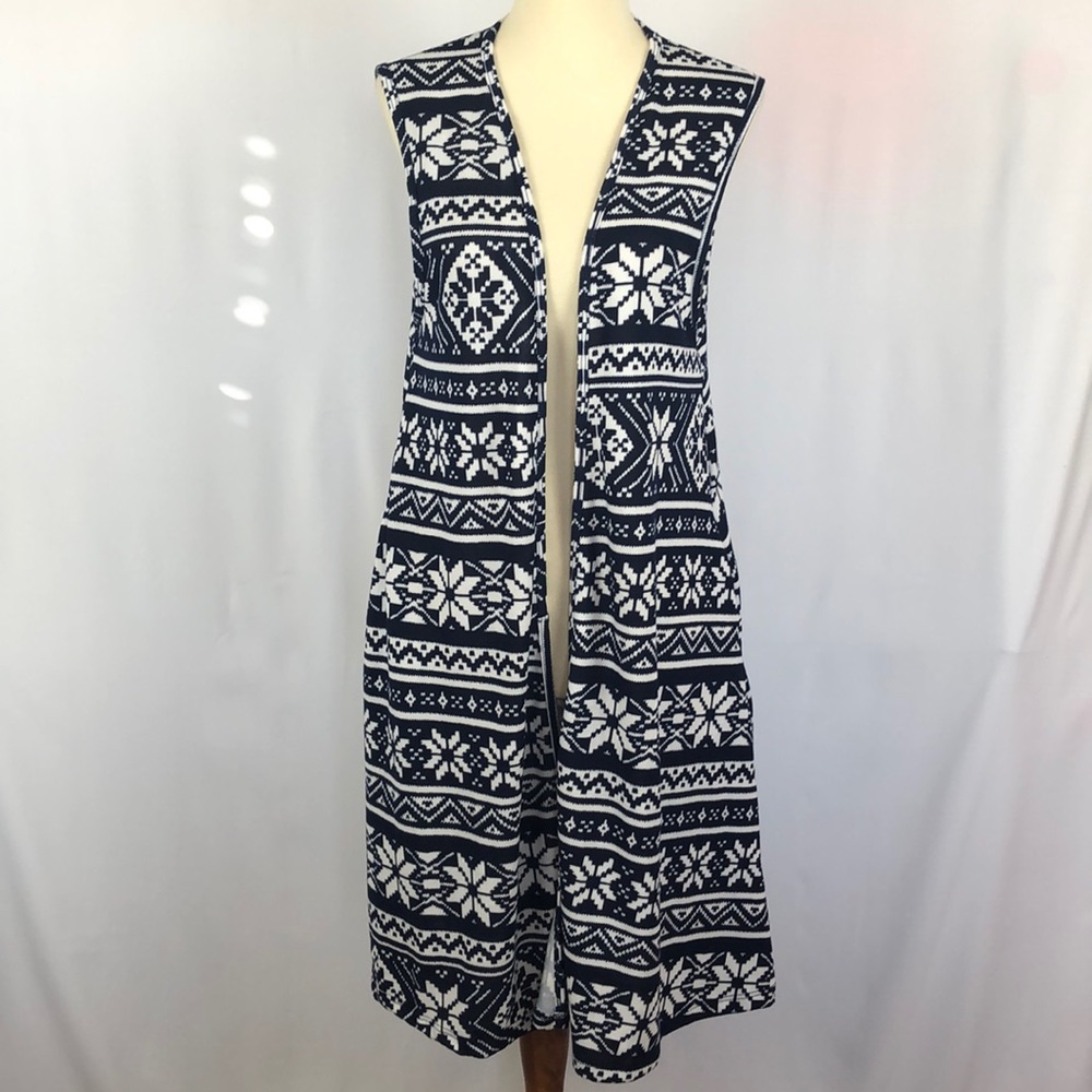NWT Honey & Lace Black & White Pocketed Duster Vest/Kimono/Open Cardigan - Small